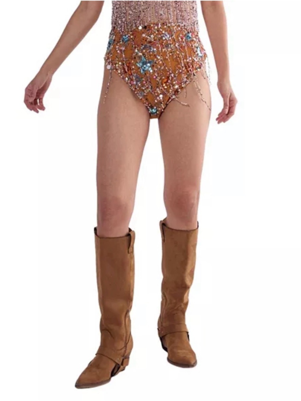 Nasty Gal Embellished High-Waist Shorts in Tan with Blue Accents